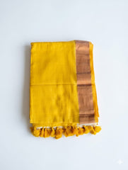 Pure 120 Count Half Dyed Off white and Yellow Mul Cotton Saree