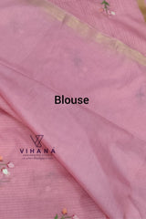 Pink Kota Doria Organza Silk Sareee