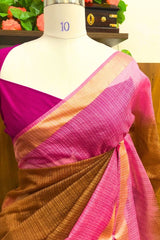 Elegant Dual Tone of Brown and Pink Kota Doriya Organza Silk Saree