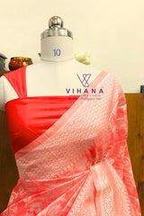 Peach Cotton Linen Saree
