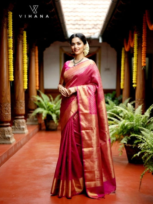 Semi Kanchipuram Silk Saree Rani Pink Color-VS512