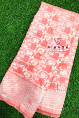 Peach Cotton Linen Saree