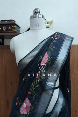 Blueish Grey Kota Doria Organza Silk Saree