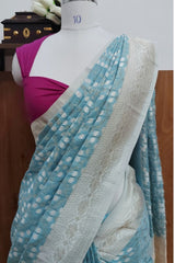 Light Blue Cotton Linen Saree