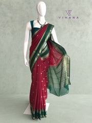 Viscose Georgette Banarasi Check Maroon Color-VS528