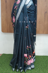Blueish Grey Kota Doria Organza Silk Saree