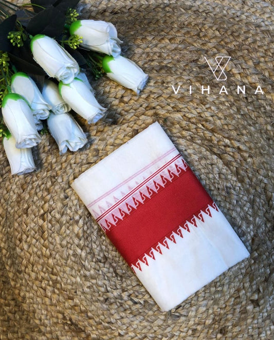 Kerala Single Set Mundu Off White Color Floral Print-VS489