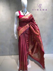 Semi Kanchipuram Silk Saree Rani Pink Color-VS512