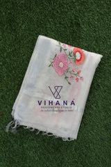 White Kota Doria Organza Silk Saree