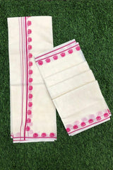 Kerala Cotton Set Mundu with Lotus Print