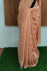 Kanjivaram Inspired Light Peach Cotton Linen Saree