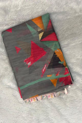 Grey Linen Cotton 3D Print Saree