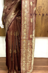 Maroon colour Banarasi silk saree