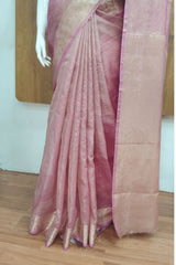 Rose Gold Mouve Pink Organza Silk Saree