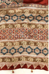 Rust Orange Modal Satin Silk Saree with Traditional Ajrakh Print