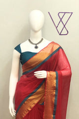 Pure 120 count Mul Cotton Red Saree