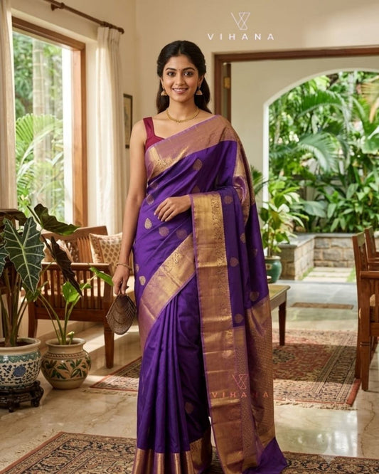Royal Purple Soft Silk Saree With Lavender Contrast Border-VS278