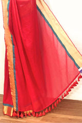 Pure 120 count Mul Cotton Red Saree