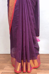 Pure 120 count Mul Cotton Purple Saree