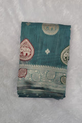 Pastel Teal Blue Cotton Blend Saree