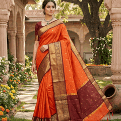 Orange Banarasi Khatan Semi Silk Saree