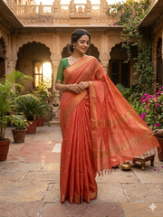 Orange Kota Silk Weaving Saree