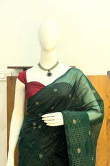 Emerald Green with Rich Red/Maroon Contrast Pallu Premium Pure Handloom Cotton Saree