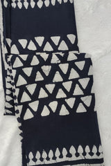 Navy Blue Hand Block Printed Mulmul Cotton Saree