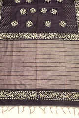 Dark Wine Kota Silk Katwar Batik Print Saree