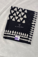 Navy Blue Hand Block Printed Mulmul Cotton Saree