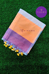 Orange with Multicolor Stripes Premium Cotton Saree