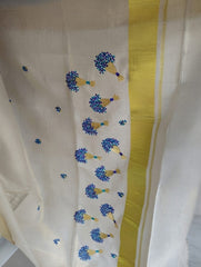 Golden Tissue Set Saree with Floral Bouquet Embroidery-VS079