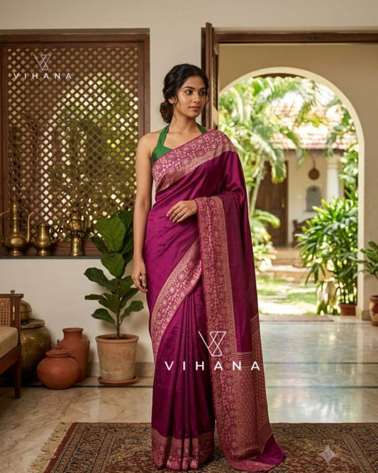 Semi Modal Silk Saree Magenta Color-VS286