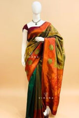 Dark Green Banarasi Saree with Maroon Border