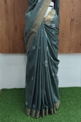 Pastel Teal-Blue Bhagalpuri Silk Saree