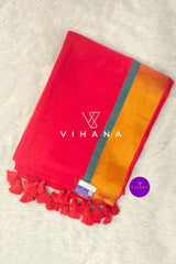 Pure 120 count Mul Cotton Red Saree