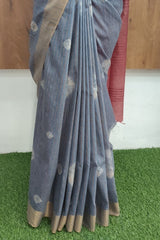 Blueish Grey Bhagalpuri Silk Saree