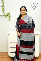 Deep Maroon with Multicolor Stripes Premium Cotton Saree