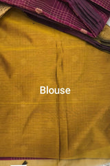 Wine Purple with Mustard Gold Contrast Pallu Premium Pure Handloom Cotton Saree