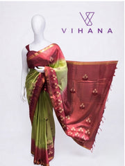 Katan Tussar Silk Saree with Embroidery-VS529