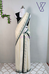 Kerala Cotton Set Mundu with Bottle Green Kara