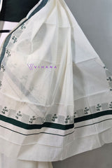 Kerala Cotton Set Mundu with Bottle Green Kara