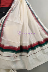 Kerala Cotton Set mundu with Maroon and Green Borders