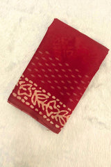 Dark Red Kota Silk Katwar Batik Print Saree