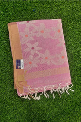 Light Pink Linen Cotton Jamdhani Floral Weave Sareee