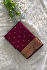 Premium Pure Handloom Cotton Saree Dark Magenta and Black Elegance