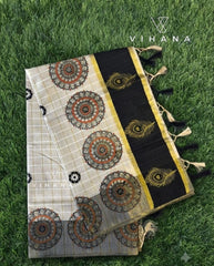 Rust Black & Golden Kasavu Border Kerala Tissue Set Saree with Blouse-VS375