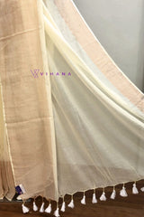 Cream Mul cotton Saree with Copper zari Stripes Border Design