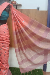 Coral Peach Kota Munga Silk Embroidery Saree