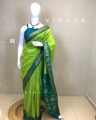 Kanchi Cotton Saree Parrot Green Color